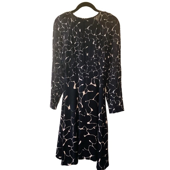 Club Monaco Silk Mixed Media Dress Black Tan Long Sleeve Abstract Print Luxury - Picture 2 of 9